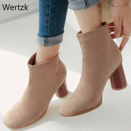 Ladies Platform High Heels Ankle Boots Round Toe Side Zip Booties Shoes Plus Sz