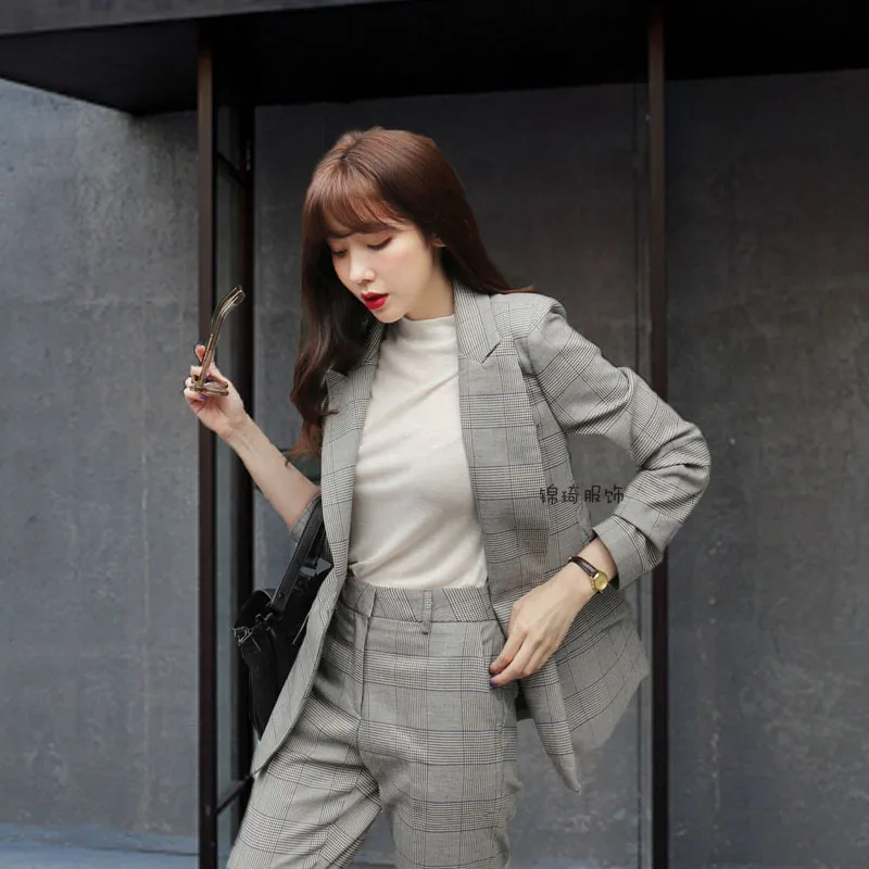Nouveau Vent Deux Sauvage 2019 1 Costume Féminin De Veste Mince Décontracté Mode Britannique Élégant Plaid Shuit Femmes Pantalon pièce Z6qEwq5xt