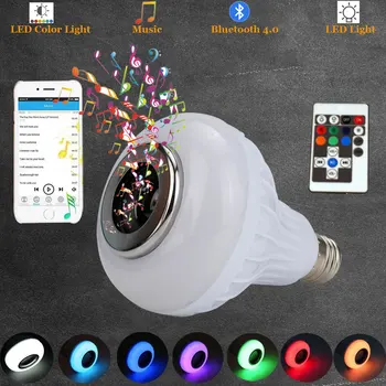 

LED Light Bulb with Integrated Bluetooth Speaker 12W E27 E26 RGB Changing Lamp Wireless Stereo Audio with 18 Keys Remote Control
