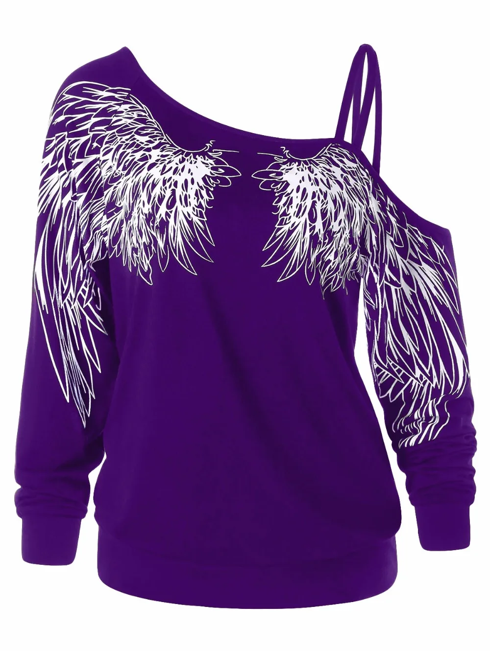 VESTLINDA One Shoulder Wing Print Long Sleeve Top Women Casual T Shirt Ladies Female Black T-Shirt 2018 Fashion Women Clothing 9