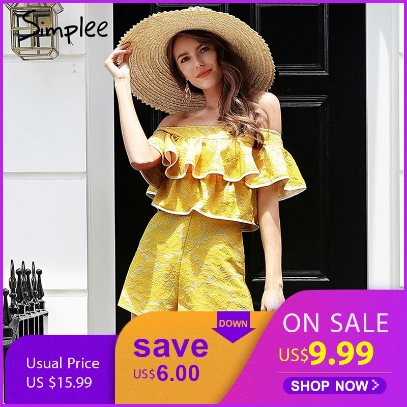 Simplee Off shoulder boho lace rompers womens jumpsuit Ruffle elegant white playsuit Summer beach short jumpsuit 2019