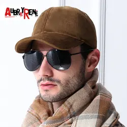 AUBREYRENE высокое Класс теплые зима-осень 100% хлопок Бейсбол шапки Snapback шляпу встроенные шапки Для мужчин утолщенной ткани Bones папа Шапки