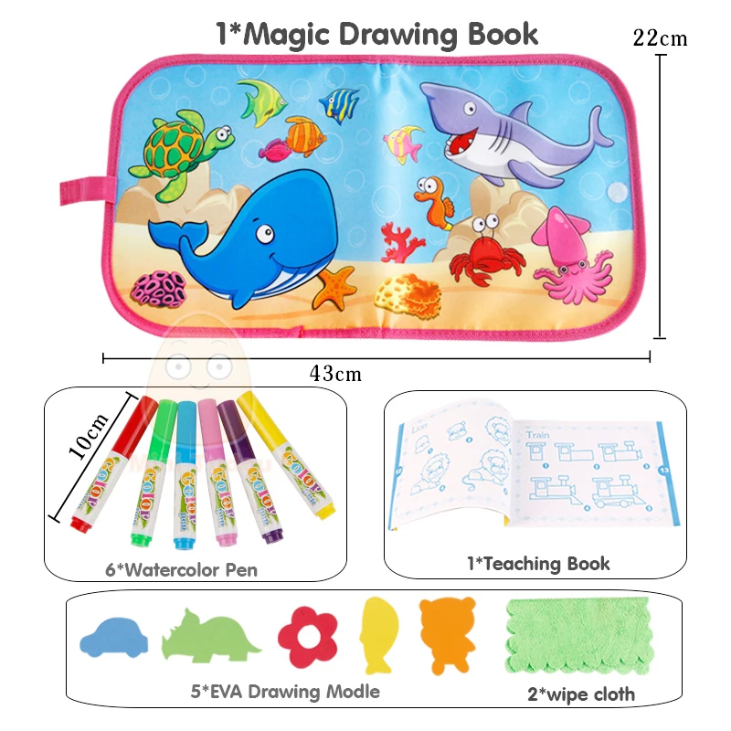 Детская портативная мягкая доска для рисования, Волшебная книга, животные, Морские обитатели, раскраска, сделай сам, картина с ручкой, подарок для мальчиков