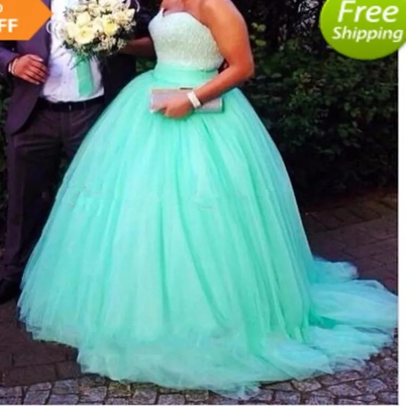 SML Mint Green Sequins Beaded Sweetheart Bodice Corset Mint Prom Dress 2016 Sparkly Pageant 