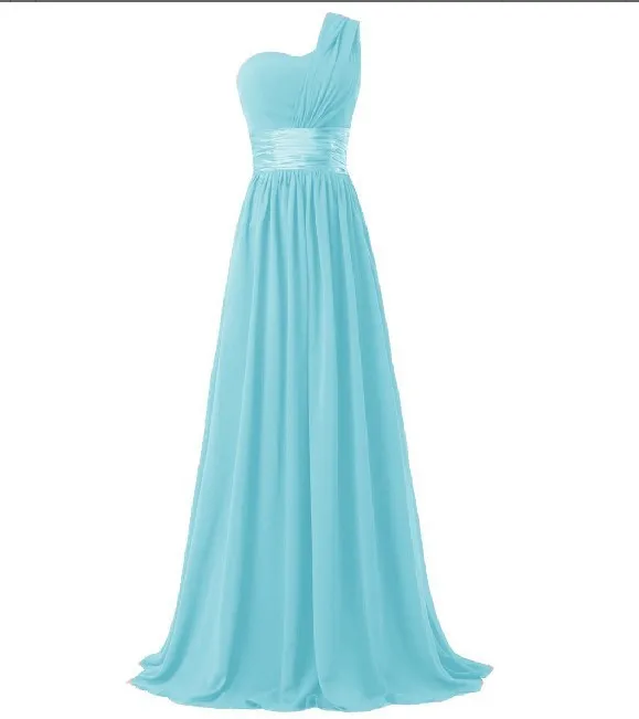 QNZL02# длинное шифоновое платье подружки невесты на одно плечо с молнией на спине, голубое и красное, зеленое, для свадебной вечеринки, выпускного вечера,, для дам, на заказ - Цвет: light blue