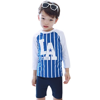 

2019 New Baby Boy's Swimsuit Kid's Long Sleeves Swimwear Children Two-Pieces Stripe Letters Swimsuit Boy Sun-proof Beachwear