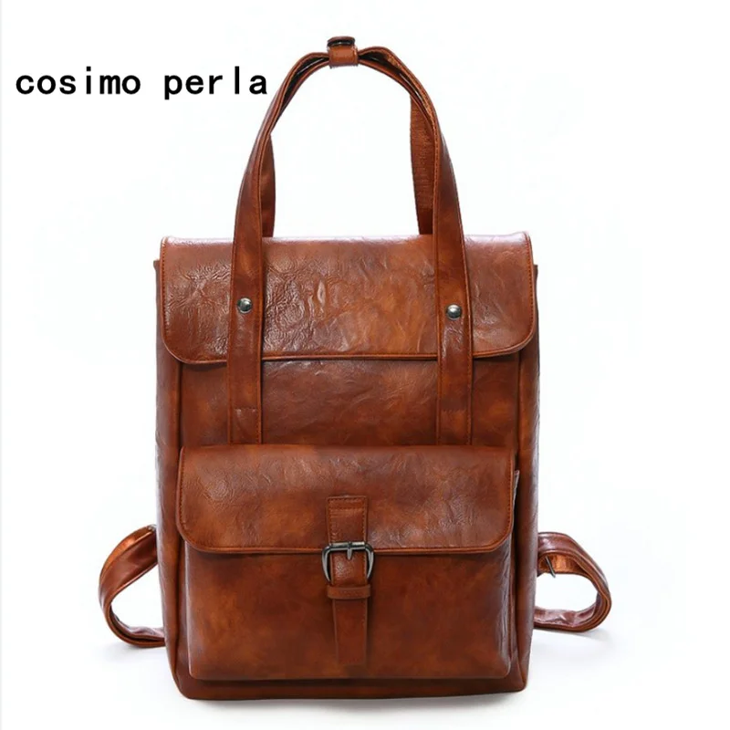 

Vintage Women Leather Backpack School Girl British Style Large Capacity Backpacks Men Fashion Kanken Mochila Travel Bagpack 2019