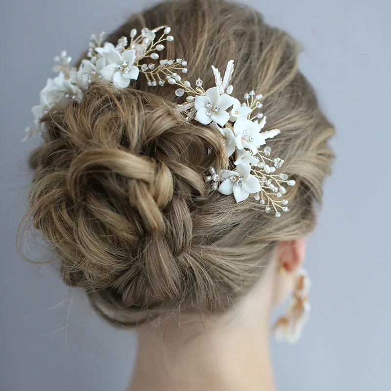 Floralbride Handmade Crystal Rhinestone Freshwater Pearls Flower Wedding Hair Comb Bridal Hair Accessories Women Jewelry