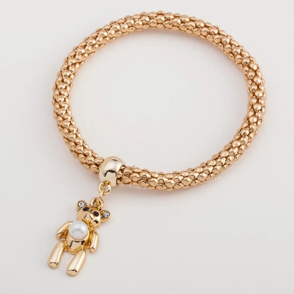 

gold color popcorn chain snake chain cute pearl Bear Pendant simple temperament fashion crystal Bracelet women