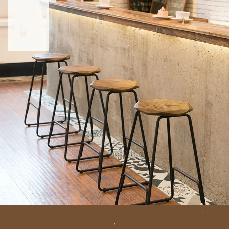 Металлический барный стул креативный Железный барный стул современный лаконичный твердый деревянный Топ стул в стиле ретро 39x39x66,5 см