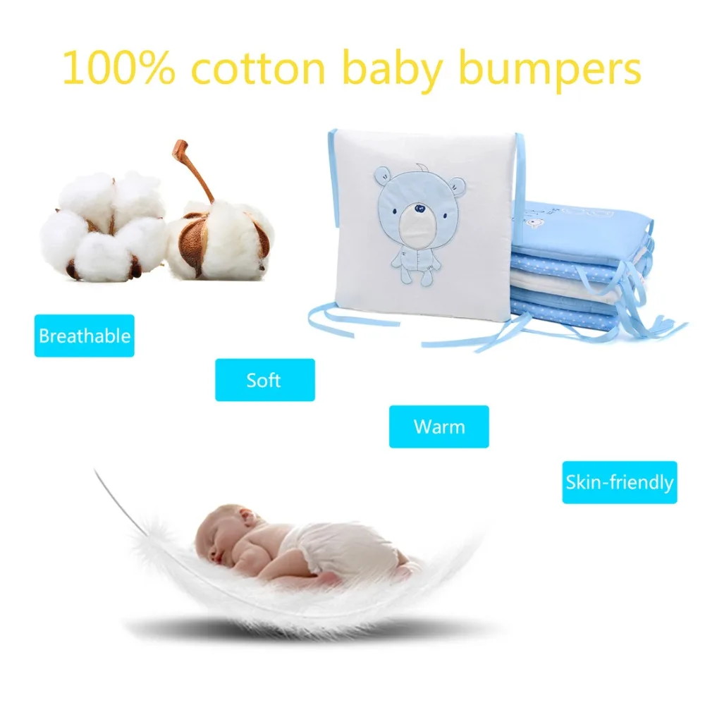 6Pcs/Lot Baby Bed Bumper in the Crib Cot Bumper Baby Bed Protector Crib Bumper Pads Cotton Blend Baby Bedding Safety Rail