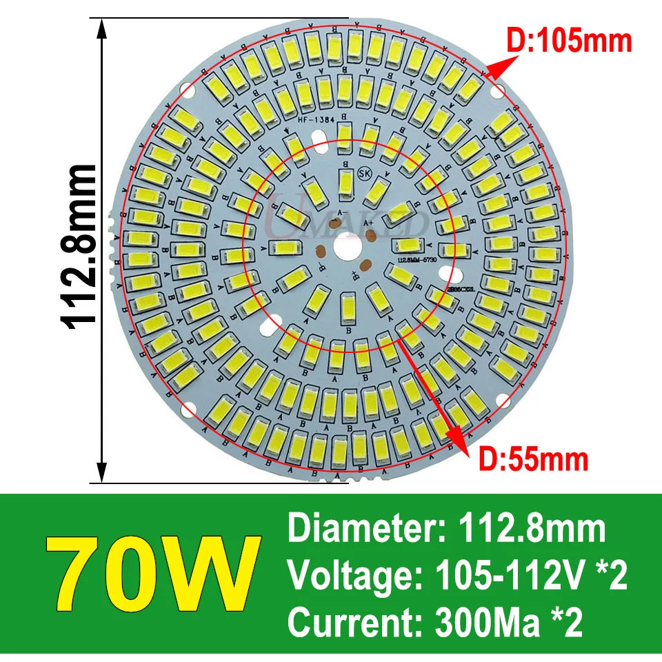 Высокий люмен 70 Вт 112,8 мм 7700lm SMD СВЕТОДИОДНЫЙ PCB светильник ing источник, светодиодный светильник High Bay, Светодиодный промышленный светильник, лампа, алюминиевая доска