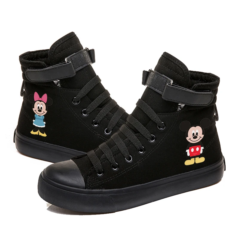 Женские кроссовки Mikey Mous для девочек; парусиновые кроссовки для подростков; повседневная обувь для девочек; кроссовки на шнуровке; Студенческая спортивная обувь - Цвет: G Black