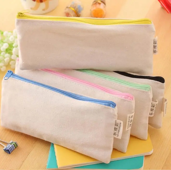 100pcs Blank Canvas Zipper Pencil Cases Pen Pouches Cotton Cosmetic Bags Makeup Bags Mobile ...