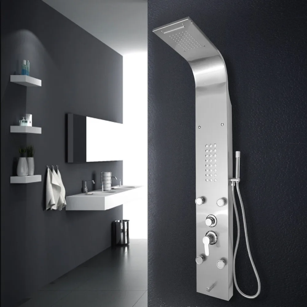 

Multi-function convenient shelf shower screen system practical stainless steel shower panel brushed surface treatment