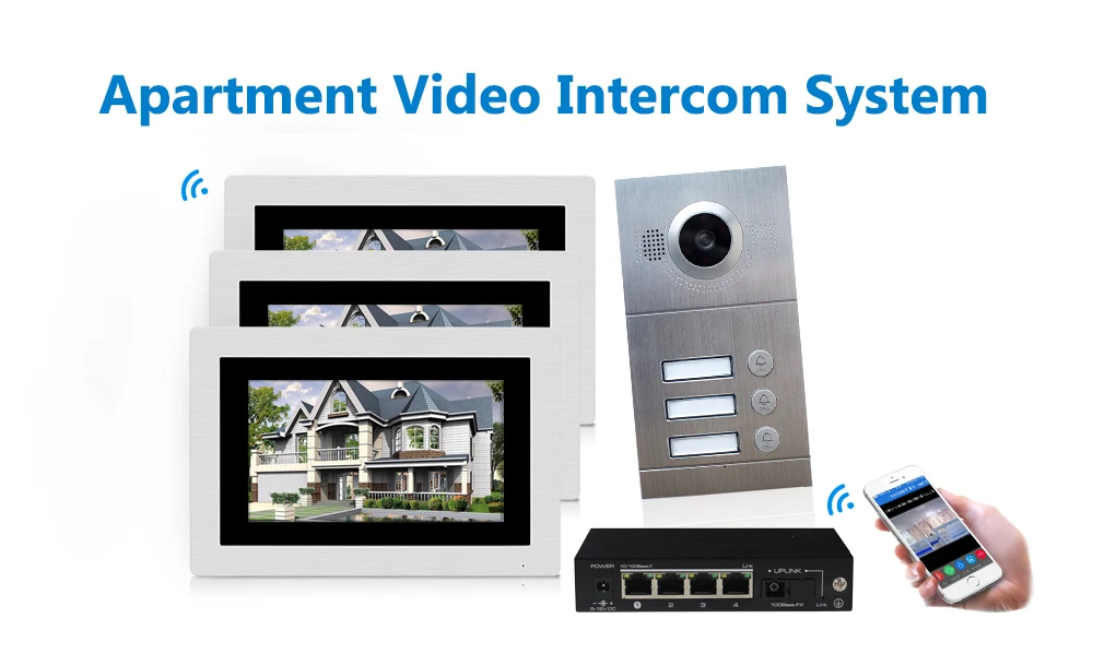 Wifi IP видео домофон система видео дверной звонок 7 ''сенсорный экран для 3 этажей квартиры/8 зон сигнализация Поддержка смартфона