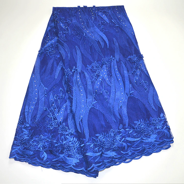 French Net Lace Fabric 2017 Latest african lace fabric Royal Blue embroidery mesh tulle high quality | Дом и сад