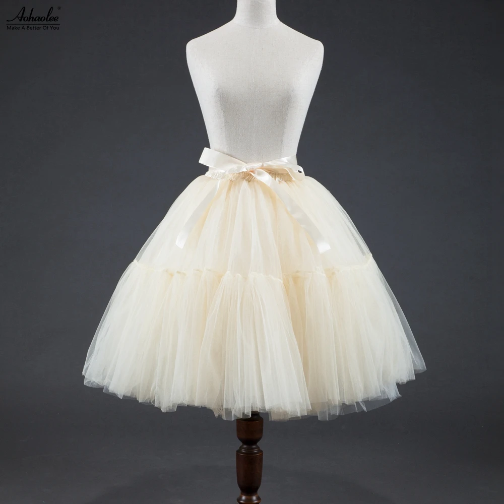 Aohaolee Women Lolita Petticoat 5 Layer Knee Length Vintage Tulle Skirt