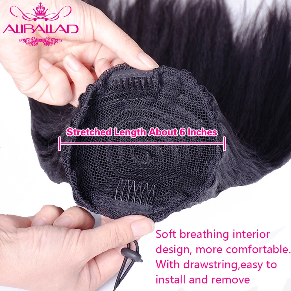 Skup Perwersyjne proste sznurkiem kucyk ludzki włos brazylijski dopinki na klips naturalny kolor nie Remy włosy 2 grzebienie Aliballad