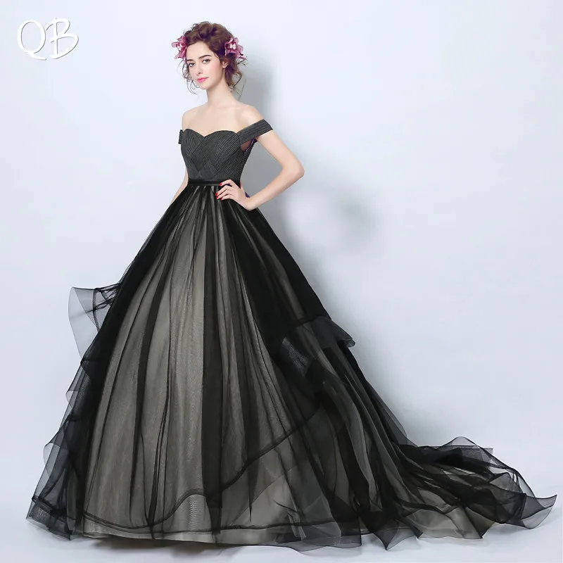 

Black Ball Gown Fluffy Tulle Vintage Elegant Long Evening Dresses 2019 New Fashion Bride Party Prom Dress XH120