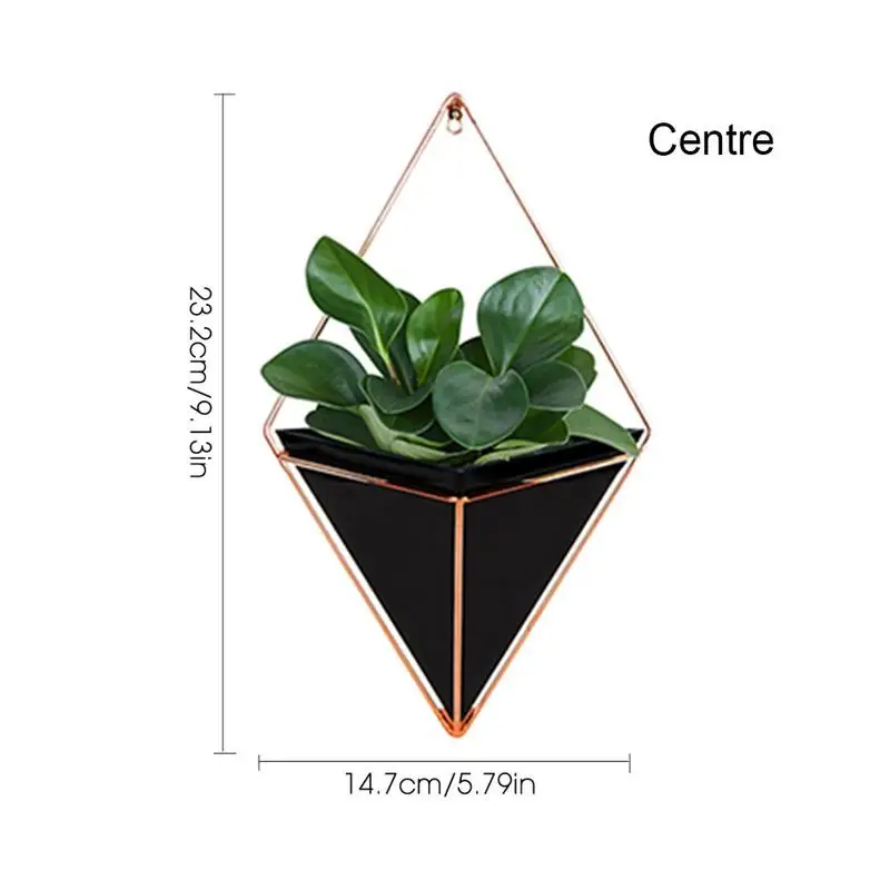 Акриловый цветочный горшок, подвесные горшки для растений+ железные держатели для растений, набор комнатных геометрических ВАЗ, Настенный декор, контейнер для суккулентов - Цвет: Black M