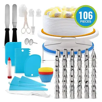 

106Pcs Cake Turntable Decorating Tips Cupcake Baking Supplies Kit Tools Set Cake Tools