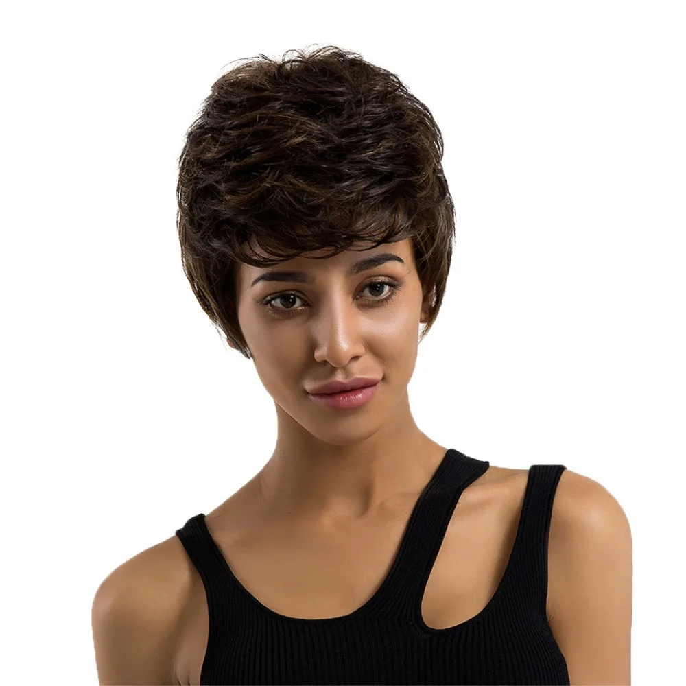 ELEMENT Synthetic Short Hair Wig Fashion Layered Highlights Color For