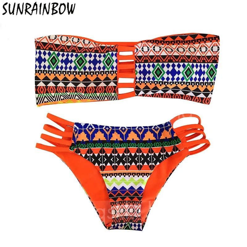 Женское бикини бандо SUNRAINBOW сексуальный купальник бандажный комплект купальный
