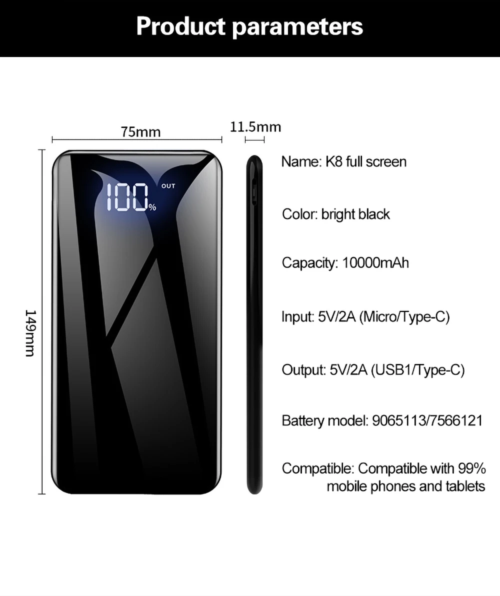 10000 мАч Зарядное устройство USB C 2.4A Вход светодиодный цифровой дисплей аккумулятор портативный быстрая зарядка Pawer банк для iPhone Xiaomi Mi 9T