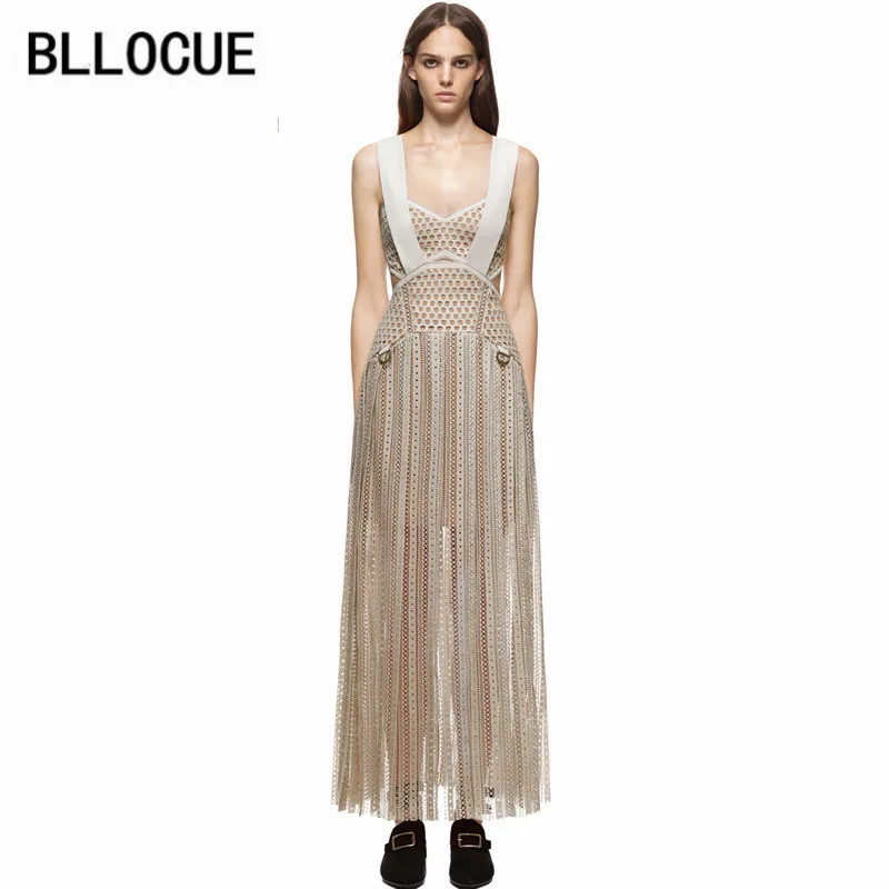 

BLLOCUE High-end Custom Self Portrait Dress 2018 Runway Designer Women's Fashion Hollow Out Lace Long Dress