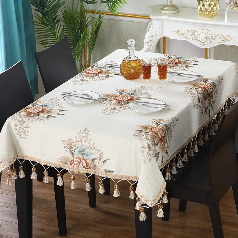 

Tablecloth Luxury European Tablecloth with Tassel Thick Rectangular Wedding Dining Table Cover Tea Table Cloth Home Decorative