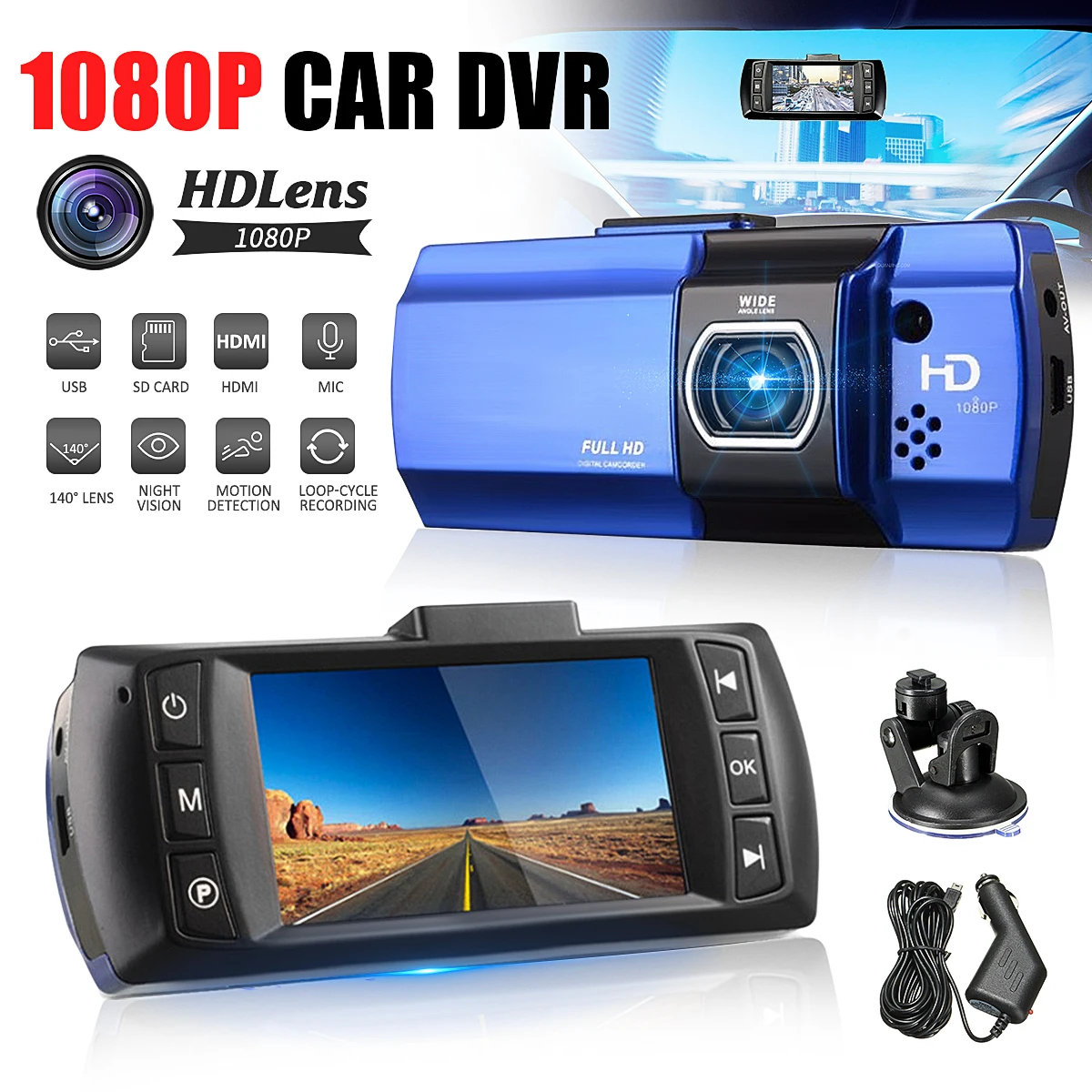 2,7 дюймов lcd Full HD 1080P Автомобильный видеорегистратор камера радар детектор видео регистратор g-сенсор ночное видение видео регистратор видеокамера