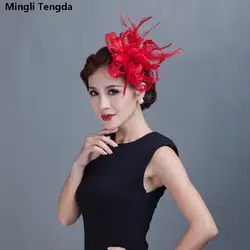 Свадьба шляпа перо невесты Accessoire Свадебные Шапки и Fascinators для Для женщин вечерние Британский Стиль Свадебный головной убор Mingli Tengda