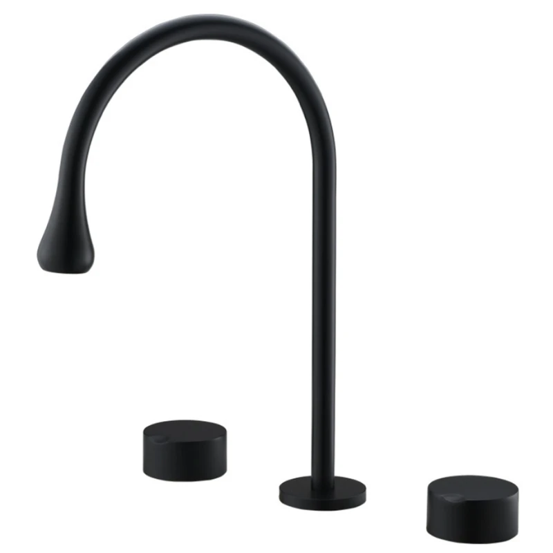 

Simple Double handels Three-Hole Wash Basin Bathroom Sink Tap Black Faucet Hot and Cold Mixer