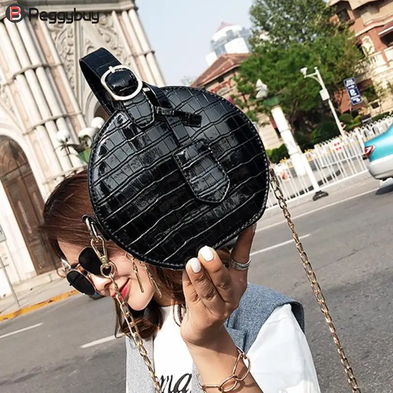 Round Crossbody Messenger Chain Bags Girls Personality Leather Shoulder Bag Handbags Purse Fashion Bags for Women Bolsa Feminina