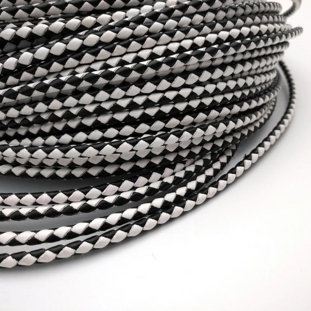 

1 Yard 4mm Round Black and White Mixed Braided Bolo Leather Strap, Braid Cord for Bracelet Making Working for Bolo Ties