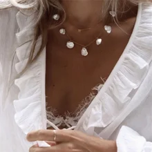 Korea Pearls Choker Necklace for Women Boho Double Layer Irregular Tassel Beads Chain Colares 2019 chic golden irregular tassel body chain for women