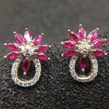 Натуральный рубин цветок стиль серьги гвоздики 925 стерлингового серебра ювелирные украшения 0.15ct* 18 шт драгоценный камень# B8101107