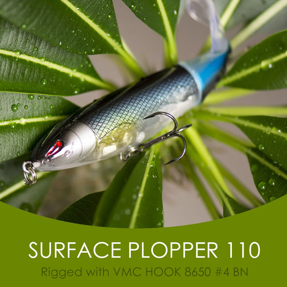1 шт. графиновая поверхность Plopper Rigged VMC Крючки Воблер для рыболовной наживки Поппер Topwater мягкий вращающийся хвост карандаш снасти шестерни