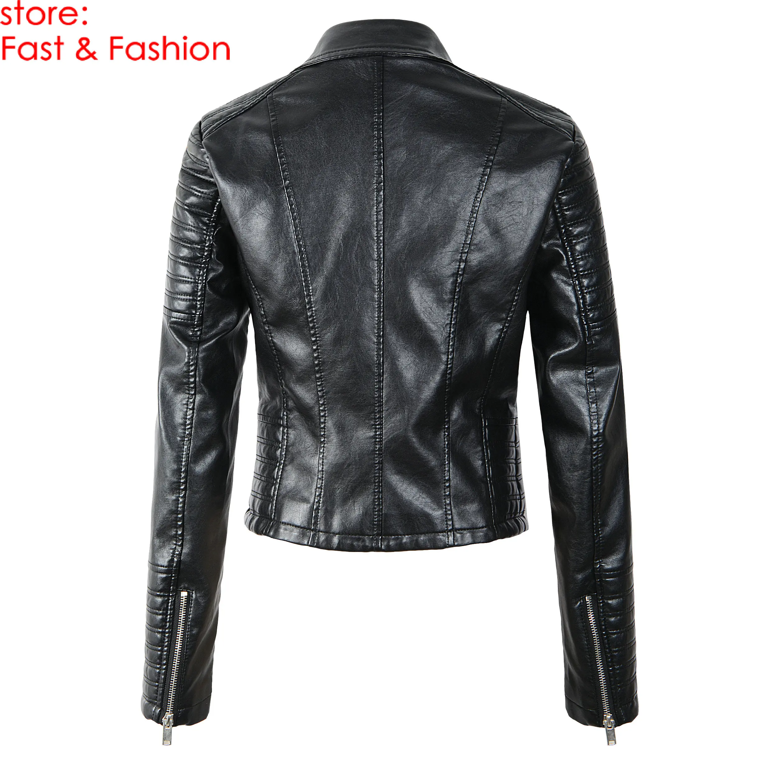 Новинка, модные женские гладкие Мотоциклетные Куртки из искусственной кожи, женские осенне-зимние байкерские уличные куртки с длинным рукавом, черное пальто