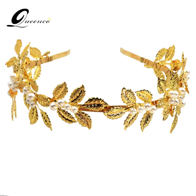 

Golden Leaves Bridal Crown Pearls Bridal Hair Accessories Wedding Headbands Tiara Women Headpiece Tiaras Gifts For Girls