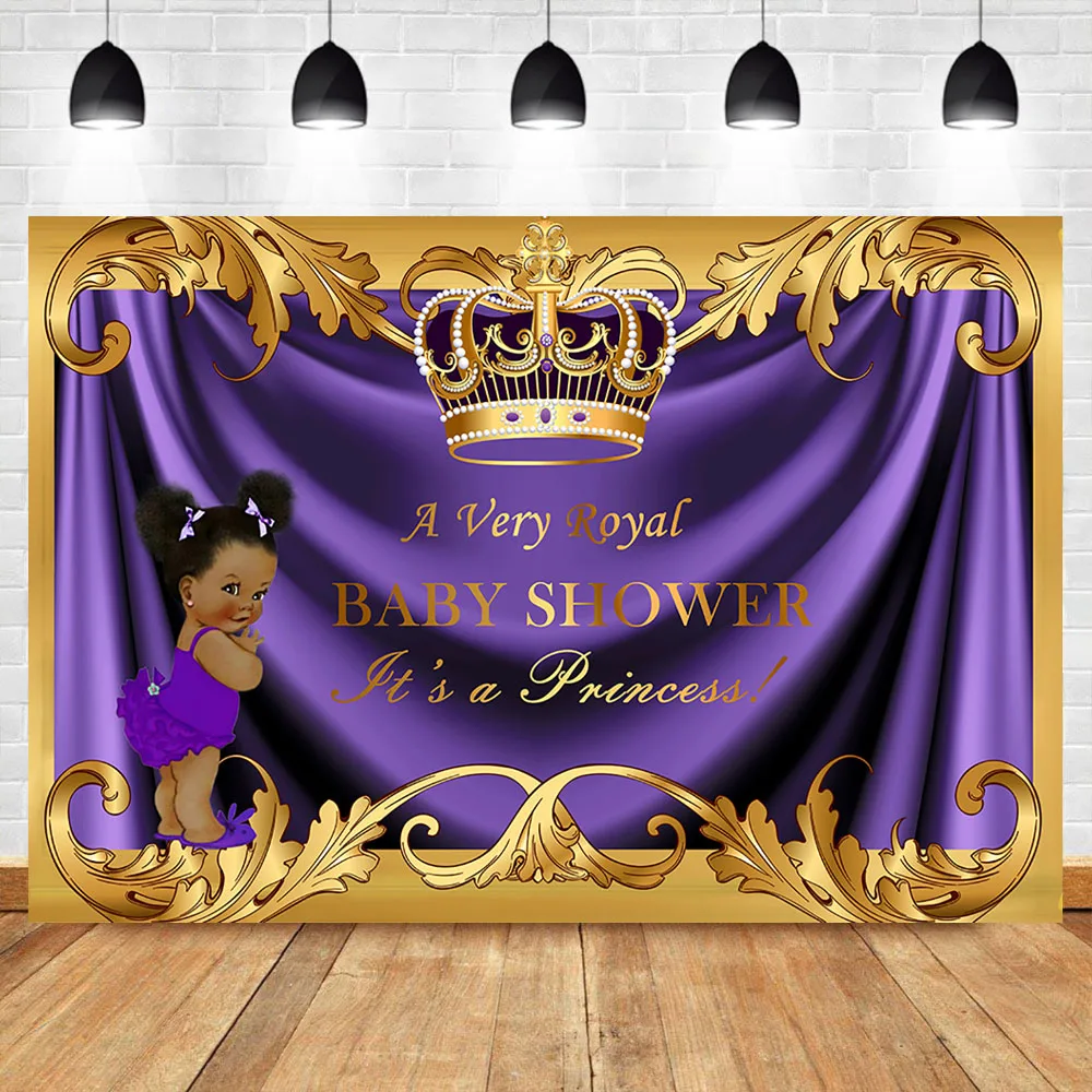 

Baby Shower Backdrop Royal Little Princess Purple Crown Photography Background Royal Baby Shower Party Banner Backdrops