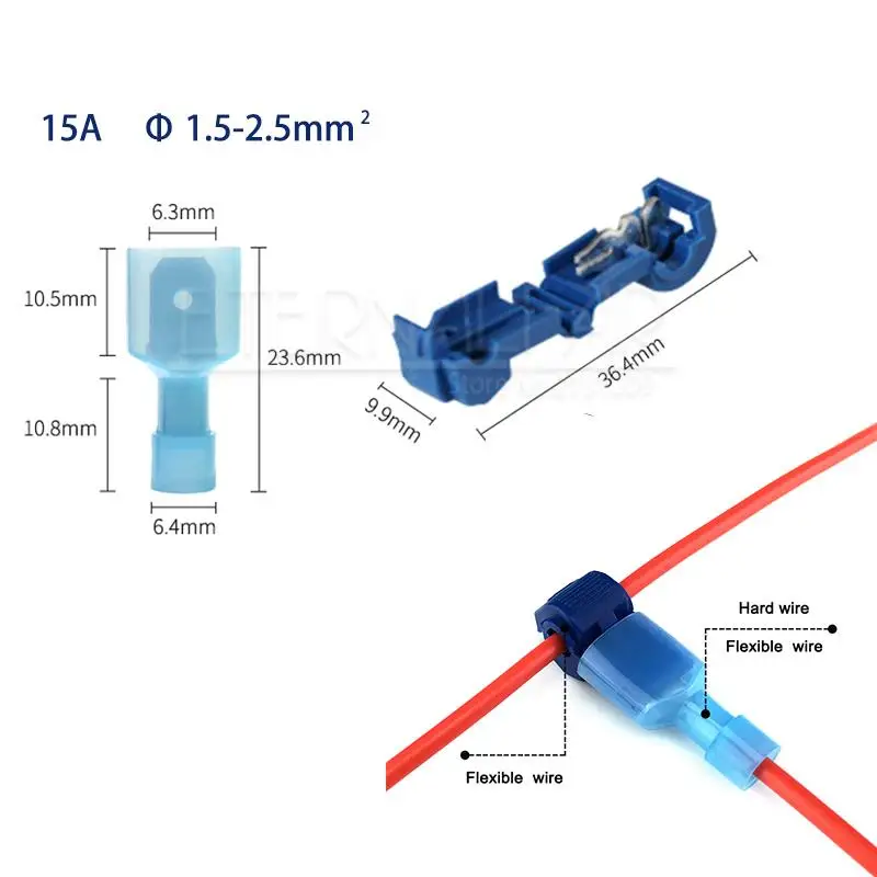 30 шт(15 комплект) провод, кабельные разъемы терминалы обжимной Scotch замок быстро сращивания электрические Car Audio 22-10AWG 0,5 мм-6 мм инструментов комплект - Цвет: Синий