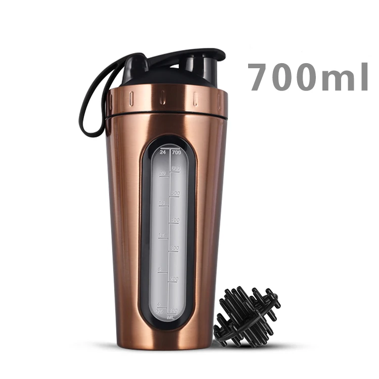 Golden Shaker Bottle 700 м/28 Унций Шейкер из нержавеющей стали бутылка с шарик с венчиком сывороточного белка бутылка для воды герметичный Миксер для спортзала спортивный шейкер с Win - Цвет: Golden Shaker Bottle