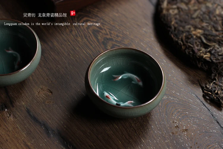 Китайский Longquan Celadon фарфоровые чайные чашки чайный горшок Золотая Рыба чашка чая, кружка 60 мл китайский чайный сервиз кракле чайный сервиз Прямая поставка