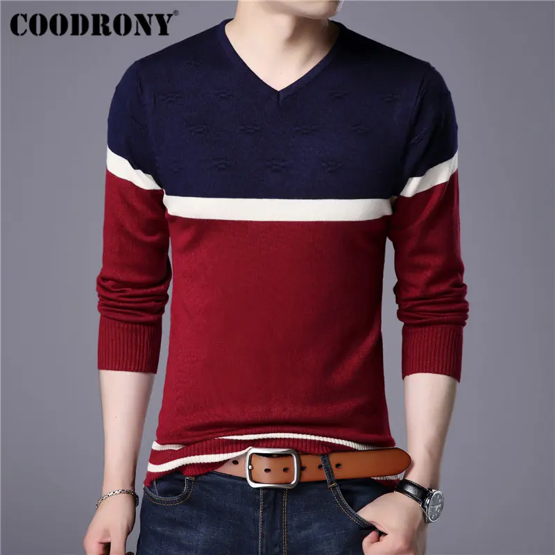 COODRONY 2019 Spring Autumn Cotton Sweater Men Knitwear Shirt Mens Cashmere Sweaters Pull Homme Casual V-Neck Pullover Men 91014