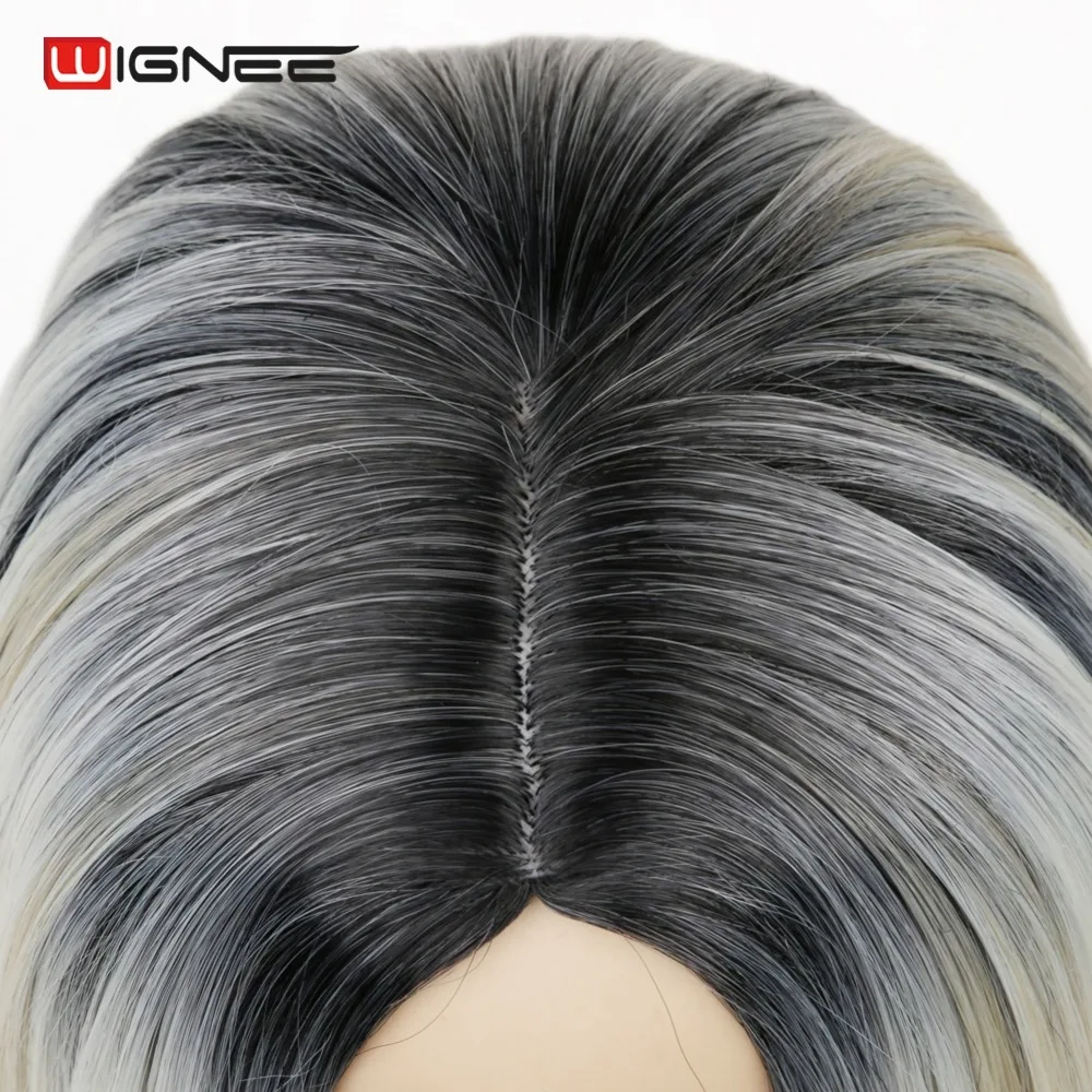 Wignee Bob Pendek Lurus Wanita Rambut Wig Campuran Warna Ash