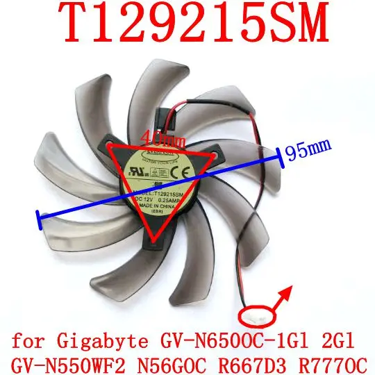 

Free Shipping EVERFLOW T129215SM 2PIN for Gigabyte GV-N650OC-1Gl 2Gl GV-N550WF2 N56GOC R667D3 R777OC graphics card fan