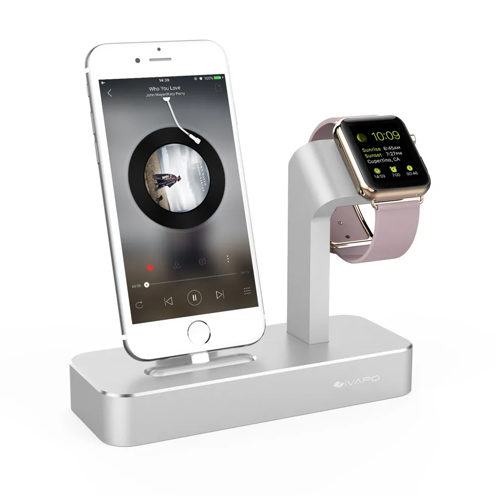 IVAPO для iPhone Зарядное устройство Apple Watch Series 3/2 8 Plus/7 Plus стойки Solid Алюминий зарядная