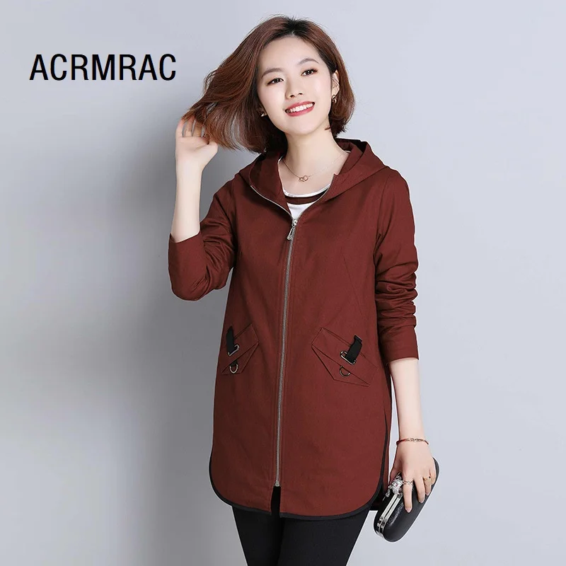 

Women jacket Slim spring autumn Solid color Coats Long sleeve Hooded jacket Women 1890
